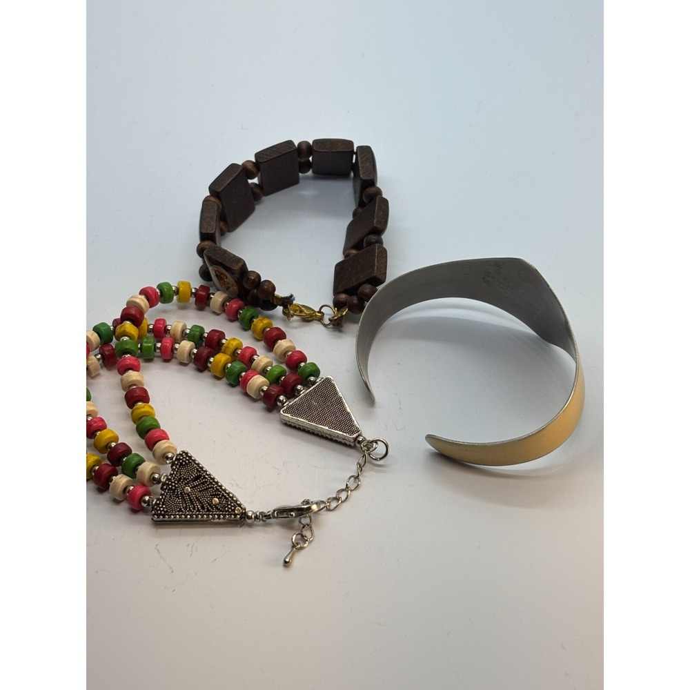 Bracelets Lot Boho Beaded Metal Cuff Wood Religious Iconography Vintage